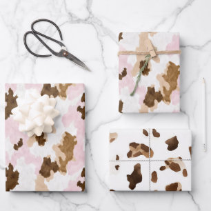 Braun Creme Weiß Rosa Kuhdruck Geburtstag Geschenkpapier Set