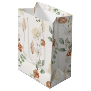 Braun-cremefarbene bohemianische Blumen Brautparty Mittlere Geschenktüte