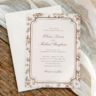 Braun-cremefarbene Hochzeits-French-Toile-Rahmen Einladung