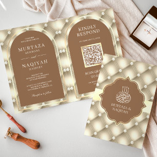 Braun cremefarbener getufteter QR-Code Muslimische Einladung