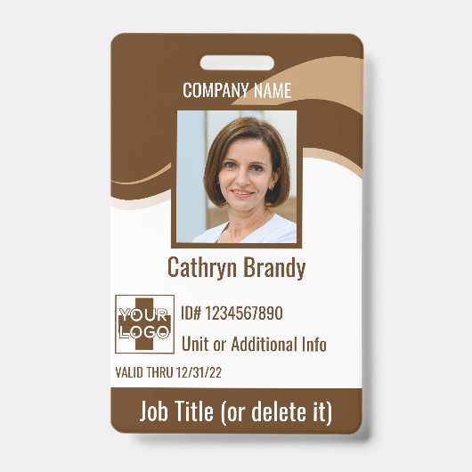 Braun Custom Employee Security Id, Logo, Bar Code Ausweis (Vorderseite)