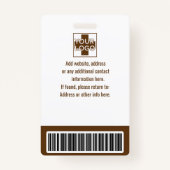 Braun Custom Employee Security Id, Logo, Bar Code Ausweis (Rückseite)