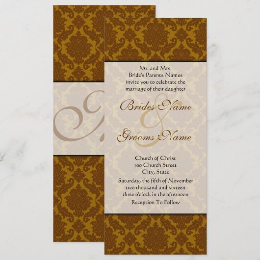 Braun Damask Einladung (Vorne/Hinten)
