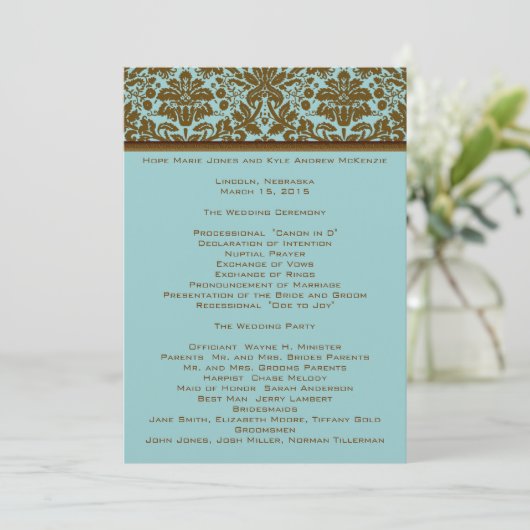 Braun Damask Hochzeitsprogramm Programm (Stehend Vorderseite)