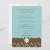 Braun Damask Wedding Monogram Einladungen (Vorderseite)
