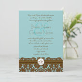 Braun Damask Wedding Monogram Einladungen (Stehend Vorderseite)