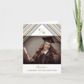 Braun Diagonal Stripes Foto Moderner Abschluss Dankeskarte (Vorderseite)