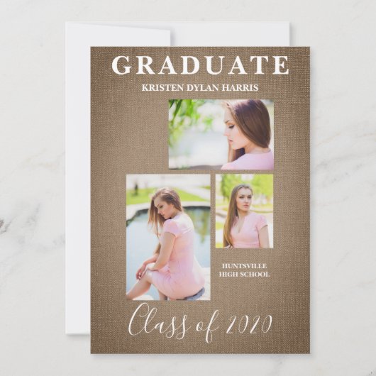 Braun drei Foto Collage Abschluss Textil (Vorderseite)