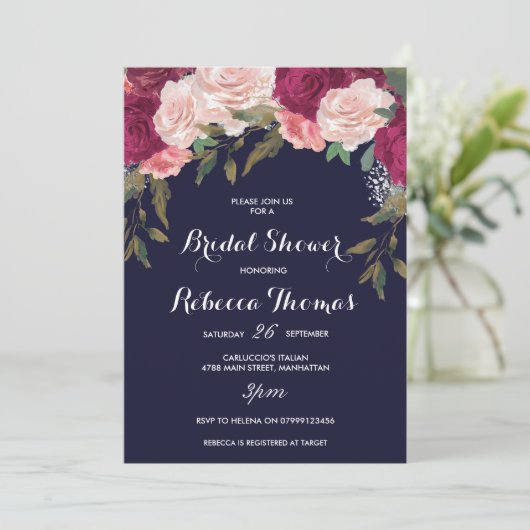 Braun-Dusche, bordeauxrot, rosa Blüte Einladung (Stehend Vorderseite)