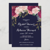 Braun-Dusche, bordeauxrot, rosa Blüte Einladung (Vorne/Hinten)