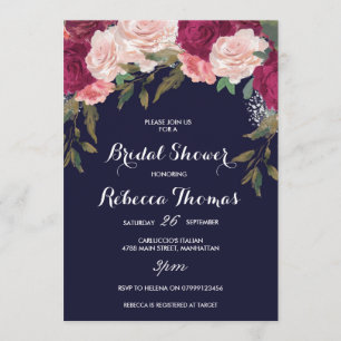 Braun-Dusche, bordeauxrot, rosa Blüte Einladung