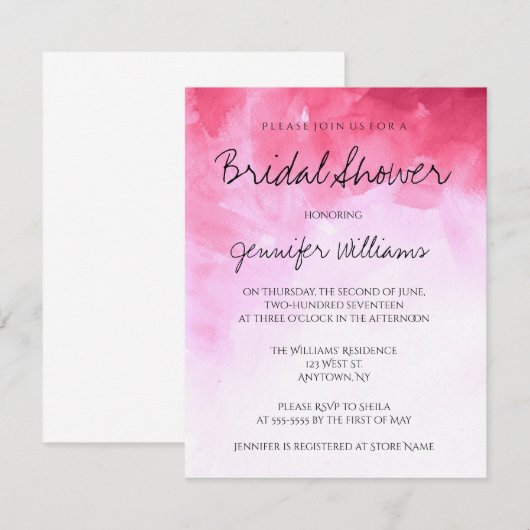 Braun-Dusche in Rosa Einladung (Vorne/Hinten)