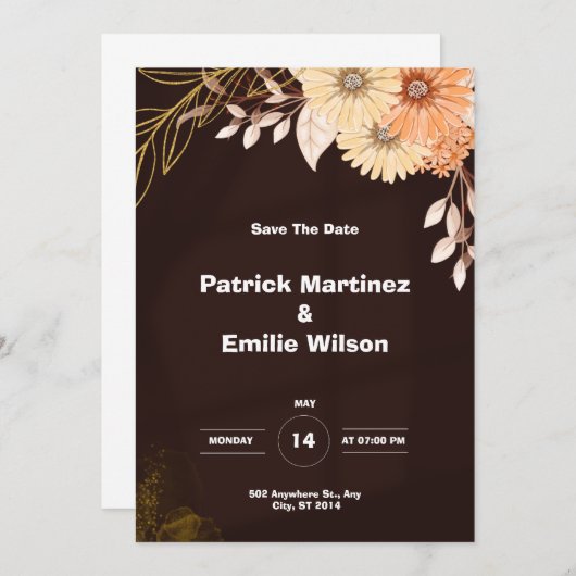 Braun Elegant Hochzeitseinladung Einladung (Vorne/Hinten)