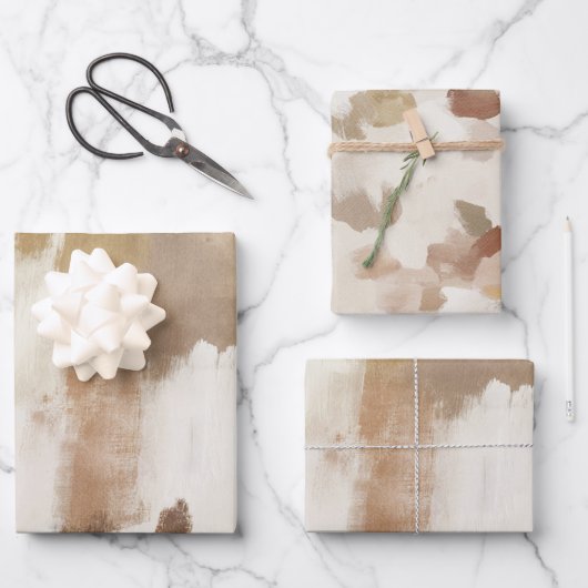 Braun Elfenbein Beige Creme Abstract Geschenkpapier Set (Vorderseite)