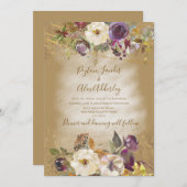 Braun-Elfenbein-Hochzeit Lila Glitzer Einladung (Vorne/Hinten)