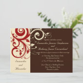 Braun/Elfenbein/Roter Reverse Swirl Einladung zur  (Stehend Vorderseite)