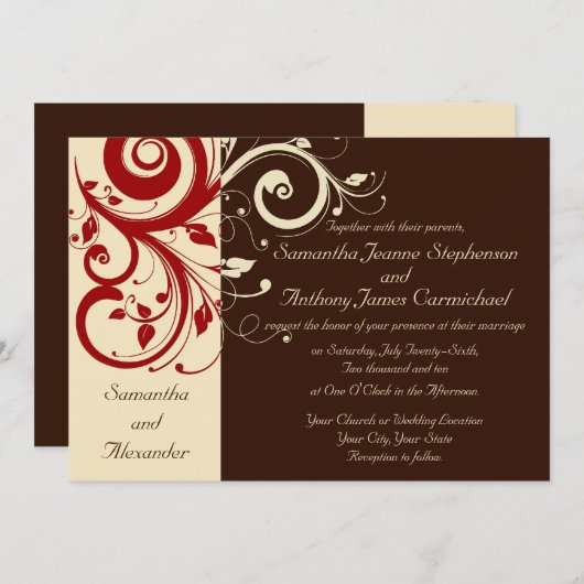 Braun/Elfenbein/Roter Reverse Swirl Einladung zur  (Vorne/Hinten)