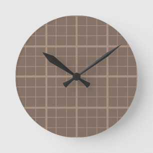 Braun-Erdfarbene Fensterpaneel-Karo  Runde Wanduhr