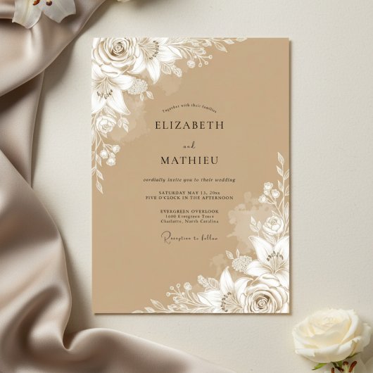 Braun-etherische Floral-Hochzeit Einladung