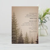 Braun Evergreen Trees Hochzeitessen Probe Einladung (Stehend Vorderseite)