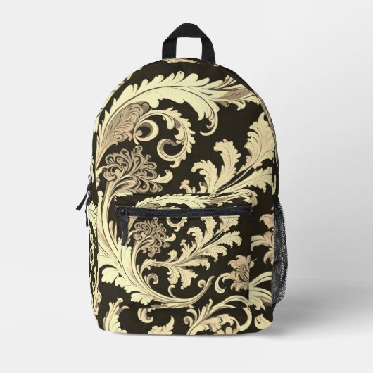 Braun Fleur Antique Muster Bedruckter Rucksack (Vorderseite)