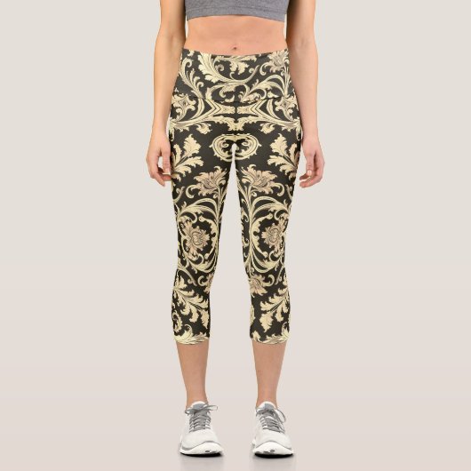 Braun Fleur Antique Muster Capri Leggings (Vorderseite)