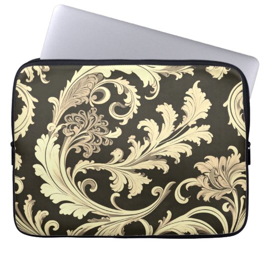 Braun Fleur Antique Muster Laptopschutzhülle (Vorderseite)