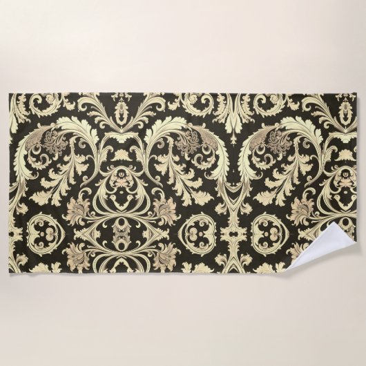 Braun Fleur Antique Muster Strandtuch (Vorderseite)