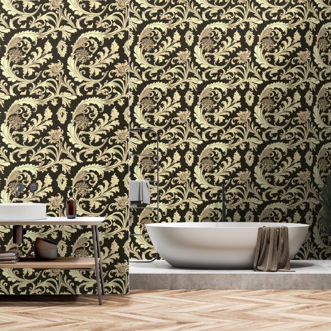Braun Fleur Antique Muster Tapete (Badezimmer)