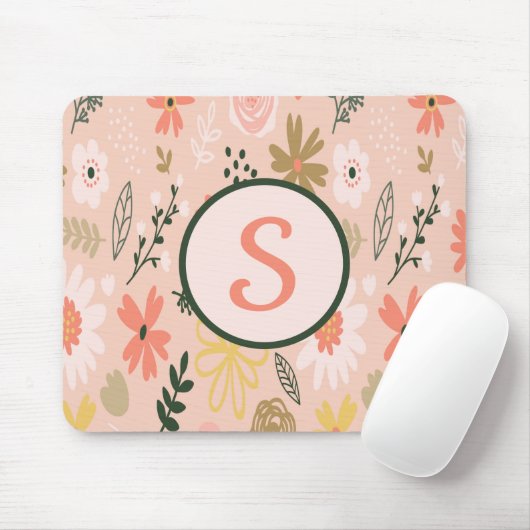 Braun-Floral-Monogramm-Quadrat-Maus-Pad Mousepad (Mit Mouse)