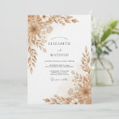 Braun Floral Pinselstrich Romantische Hochzeit Einladung (Stehend Vorderseite)