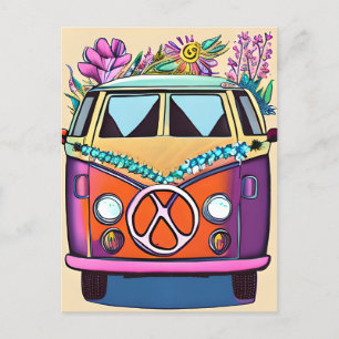 Braun Floral Retro Hippie Van Vintage Kunst Postkarte