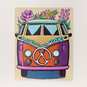 Braun Floral Retro Hippie Van Vintage Kunst Puzzle