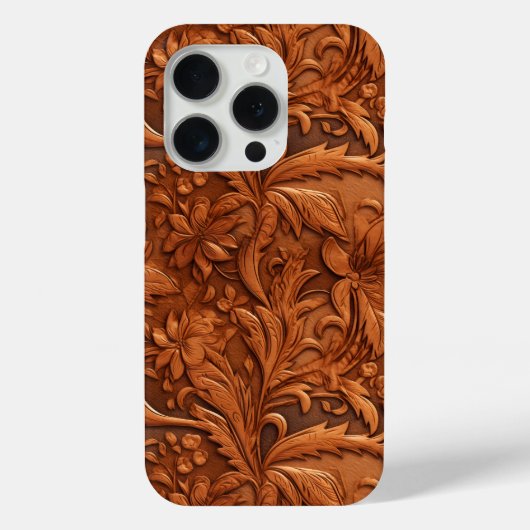 Braun gearbeitete 3-D-Leder-Blumenmuster Case-Mate iPhone Hülle (Rückseite)