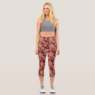 Braun gedämpftes florales abstraktes Muster Capri Leggings