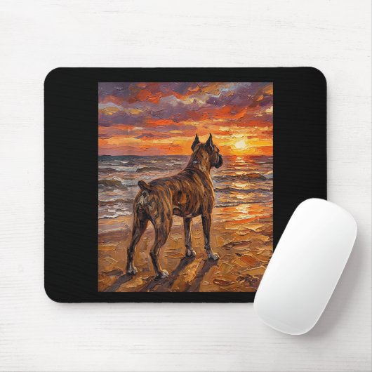 Braun-gefleckte Boxer am Sunset Beach Boxer-Hunde- Mousepad (Mit Mouse)