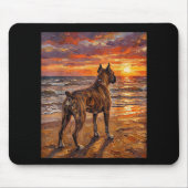 Braun-gefleckte Boxer am Sunset Beach Boxer-Hunde- Mousepad (Vorne)