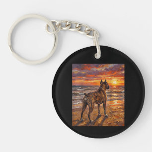 Braun-gefleckte Boxer am Sunset Beach Boxer-Hunde- Schlüsselanhänger
