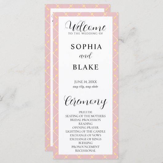 Braun, Gelb und Weiß Kariert Hochzeitsprogramm (Vorne/Hinten)