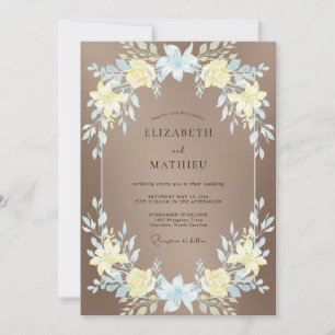 Braun-gelbe blaue Wildblumen-Hochzeit Einladung