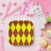 Braun Gelbe Harlekin Karo-Design Pappteller (Party)