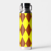 Braun Gelbe Harlekin Karomuster Design Trinkflasche (Rückseite)