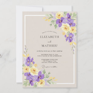 Braun-gelbe Schwertlilien-Eukalyptus-Hochzeit Einladung
