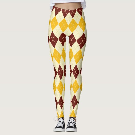 Braun - Gelber Schottischer Tartan-Muster Leggings (Vorderseite)