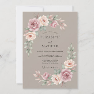 Braun-gemusterte Hochzeit im Blumenstil Einladung