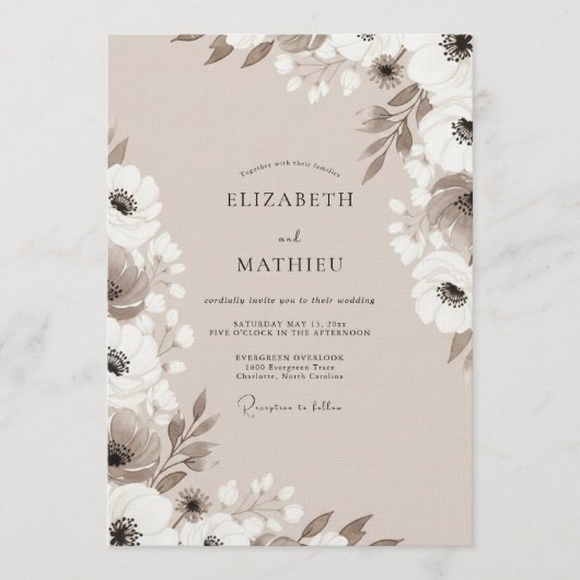 Braun-gemusterte Hochzeit im Whimsy-Stil Einladung (Vorderseite)
