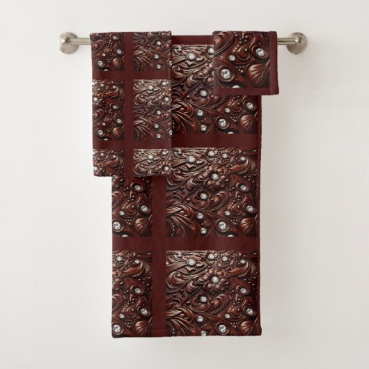 Braun geprägtes Kunstleder und Diamant Badhandtuch Set (Insitu)