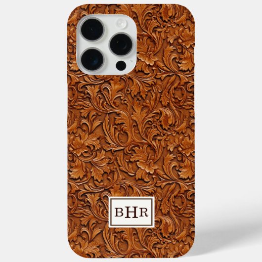 Braun geprägtes Leder mit Monogramm Case-Mate iPhone Hülle (Rückseite)
