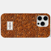 Braun geprägtes Leder mit Monogramm Case-Mate iPhone Hülle (Rückseite (Horizontal))