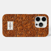 Braun geprägtes Leder mit Monogramm Case-Mate iPhone Hülle (Rückseite (Horizontal))
